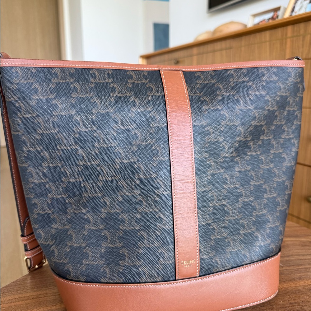 Celine Medium Bucket in Triopmhe Canvas and Calfskin - Picture 3 of 9